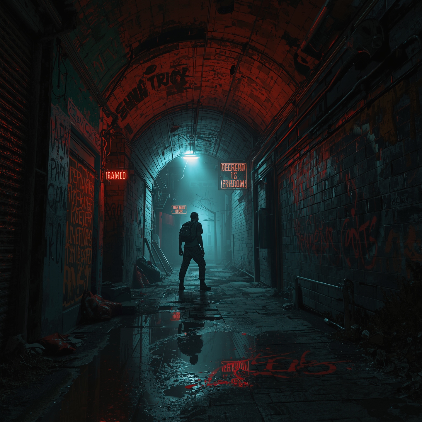 Lucid_Origin_An_alleyway_in_a_futuristic_dystopian_city_walls__2